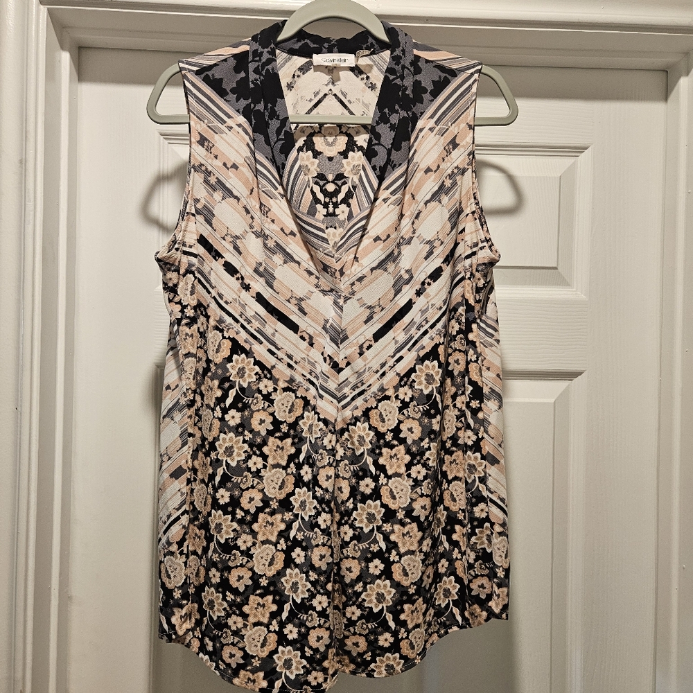 Calvin Klein | Sleeveless Floral Blouse | Size L | Business Office wear
